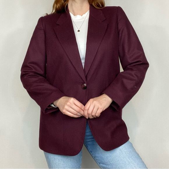 Vintage 80s Deep Burgundy Size 8P Petite Purple 100% Wool Blazer Jacket/Coat - Picture 2 of 12
